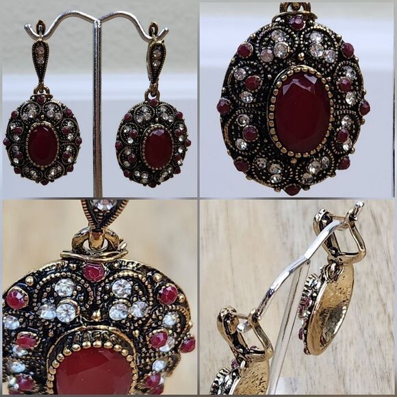 🔹️NIB Wine Red & Rhinestone Earring & Necklace Set - Picture 12 of 12